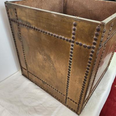 Vintage Metal Riveted Coal Kindling Firewood Box 16x16