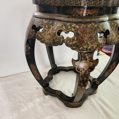Asian Black hand painted Footed Table 13 dia x18" H