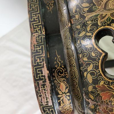 Asian Black hand painted Footed Table 13 dia x18" H
