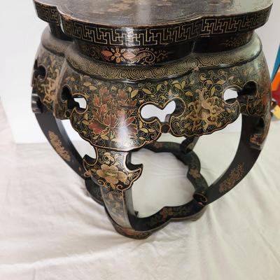 Asian Black hand painted Footed Table 13 dia x18" H