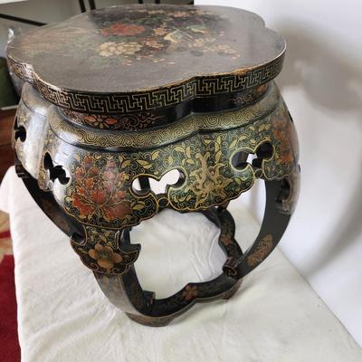 Asian Black hand painted Footed Table 13 dia x18" H