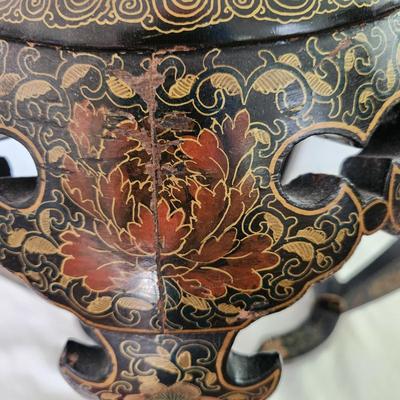 Asian Black hand painted Footed Table 13 dia x18" H