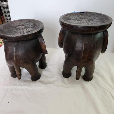 2 Small Carved Wood Elephant plant tables