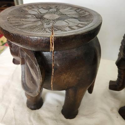 2 Small Carved Wood Elephant plant tables