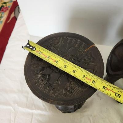 2 Small Carved Wood Elephant plant tables