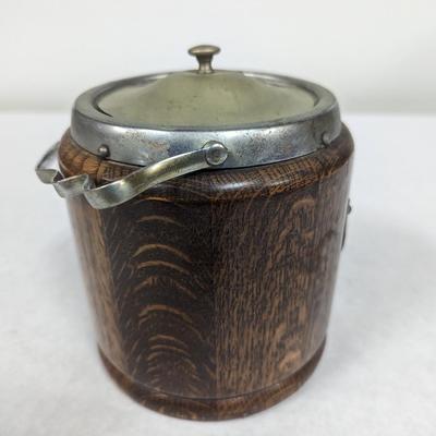 Vintage Oak & Ceramic Ice Bucket