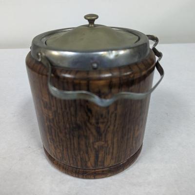 Vintage Oak & Ceramic Ice Bucket