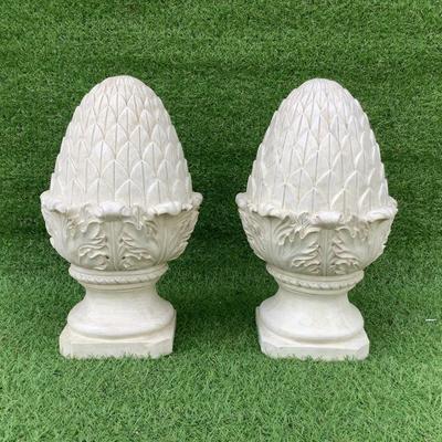 129 Pair of Composite Artichoke Outdoor 15" Finial Garden Decor