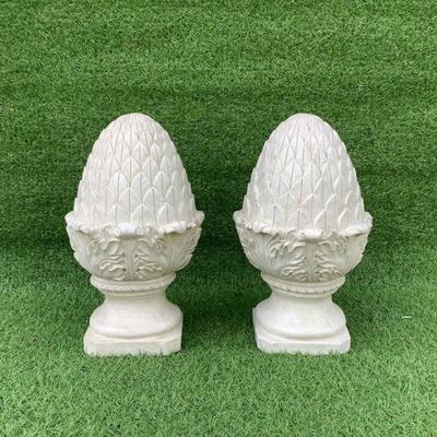129 Pair of Composite Artichoke Outdoor 15" Finial Garden Decor