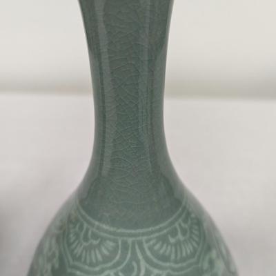 Korean Glazed Vase Clouds Flying Cranes Pattern Crackle Finish Signed