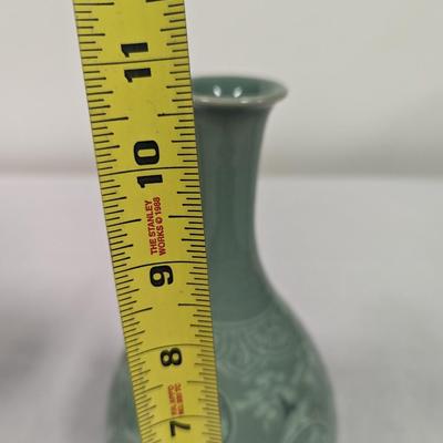 Korean Glazed Vase Clouds Flying Cranes Pattern Crackle Finish Signed