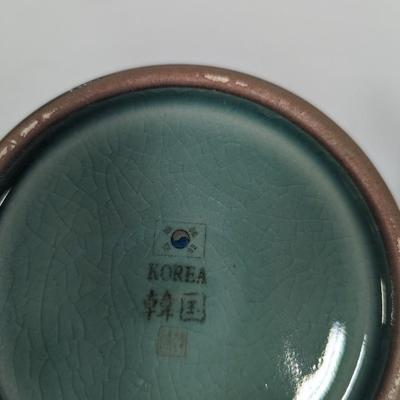 Korean Glazed Vase Clouds Flying Cranes Pattern Crackle Finish Signed