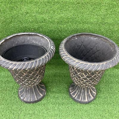 135 Pair of Fiberglass Lattice Style Pedestal Planters