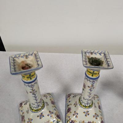 Portugal Hand Painted Floral Vase & Candle Holders