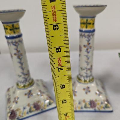 Portugal Hand Painted Floral Vase & Candle Holders