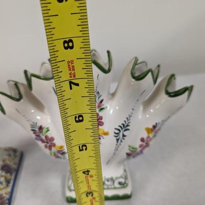 Portugal Hand Painted Floral Vase & Candle Holders