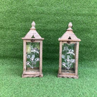 158 Pair of Outdoor Lanterns with Decorative Design