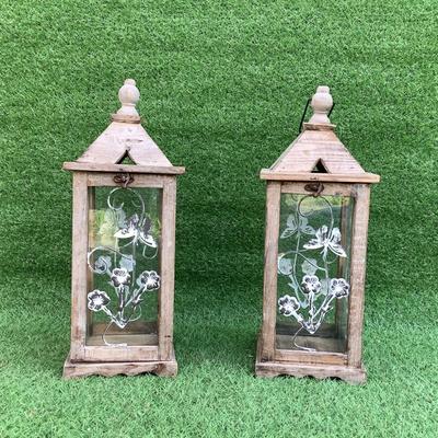 158 Pair of Outdoor Lanterns with Decorative Design