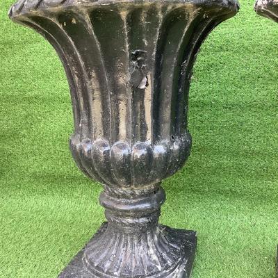 160 Pair of Large Black Pedestal Fiberglass Planters