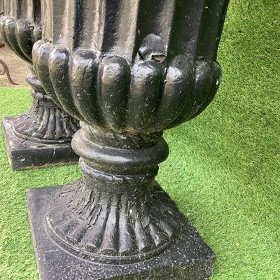 160 Pair of Large Black Pedestal Fiberglass Planters