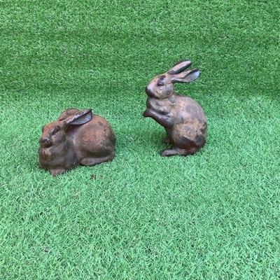 162 Pair of Outdoor Metal Bunny Garden Statues