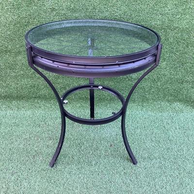 163 Black Round Bicycle Glass Top Table