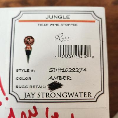 Jay Strongwater Jungle Tiger Wine Stopper & Stand Ross w/Box