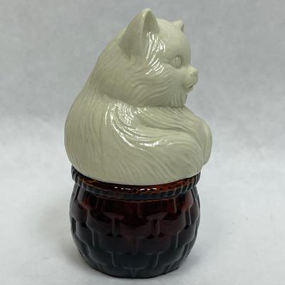 Avon Cat in Basket Figural Perfume Bottle