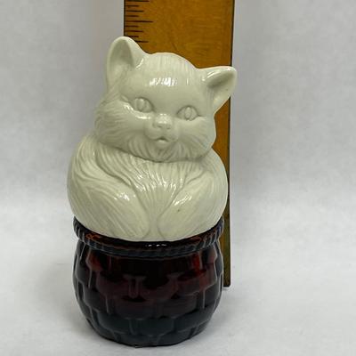 Avon Cat in Basket Figural Perfume Bottle