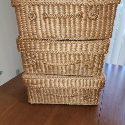 3 decorative Wicker storage baskets.