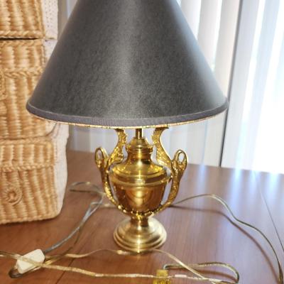 Brass desk lamp with black shade