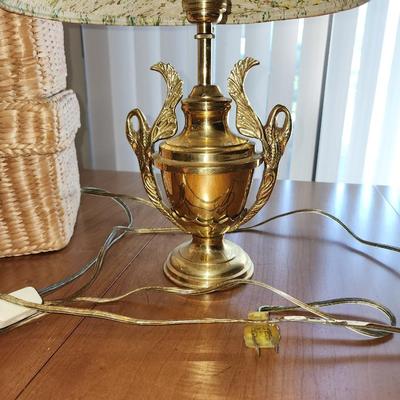 Brass desk lamp with black shade