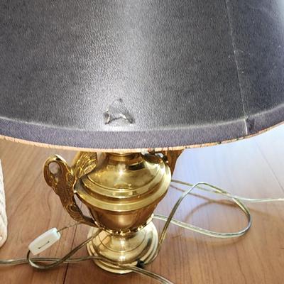 Brass desk lamp with black shade