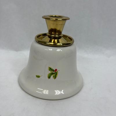 Teleflora Holly Christmas Decor Candlestick Holder brass & ceramic
