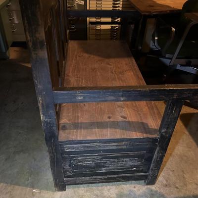 Vintage Distressed Black Entry Way Bench Storage Bench Pine or Fir Wood w/ 2 Drawers - Excellent Condition