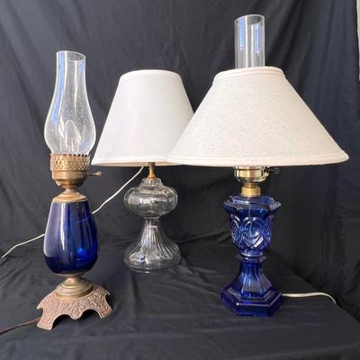 Three Vintage Converted Glass Oil Lamps (UB3-DZ)