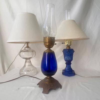 Three Vintage Converted Glass Oil Lamps (UB3-DZ)