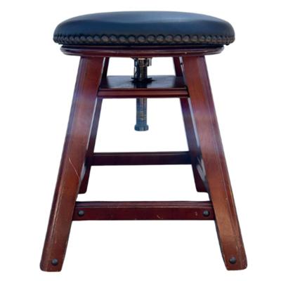 Vintage Wooden with Black Leather, Wooden Adjustable Piano Stool 16