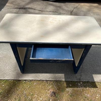 Vintage Industrial Steel Blue and White Desk with Formica Top
