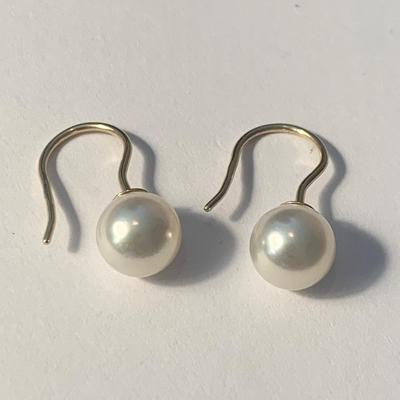 14k Yellow Gold / 9mm Cultured Pearl Earrings