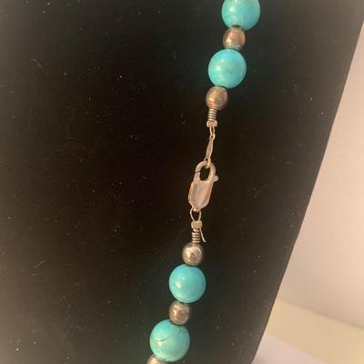 Antique Turquoise Necklace Silver Bracelet Earrings Set + Misc Bracelets