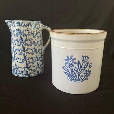 Western Stoneware Crock & Spongeware Pitcher (DR-RG)