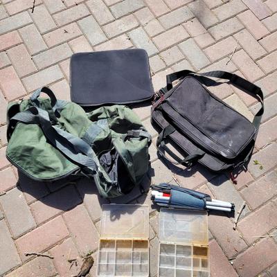 Lot of storage items and cane