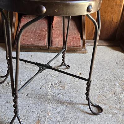 1920's Antique Metal Padded Ice Cream Parlor Stool