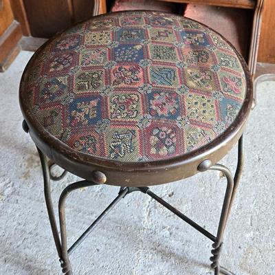 1920's Antique Metal Padded Ice Cream Parlor Stool