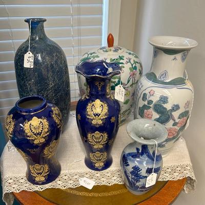 Navy Blue Vases w/ Gold Inlay