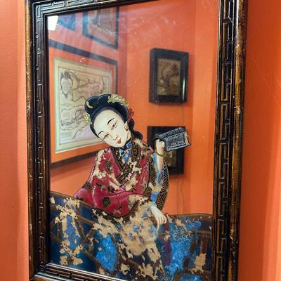 Vintage Oriental Mirror Painting