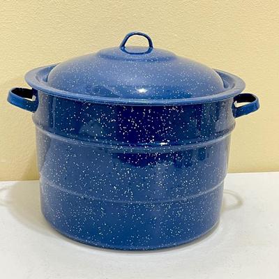 Large Enameled Blue Speckled Canning Pot ~ *Read Details