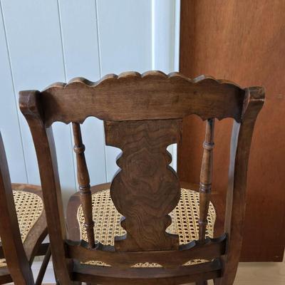 Antique Burl Walnut Wood & Cane Seat Chairs (2)