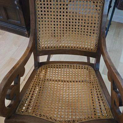 Antique Pennsylvania Wood & Cane Rockin Chair